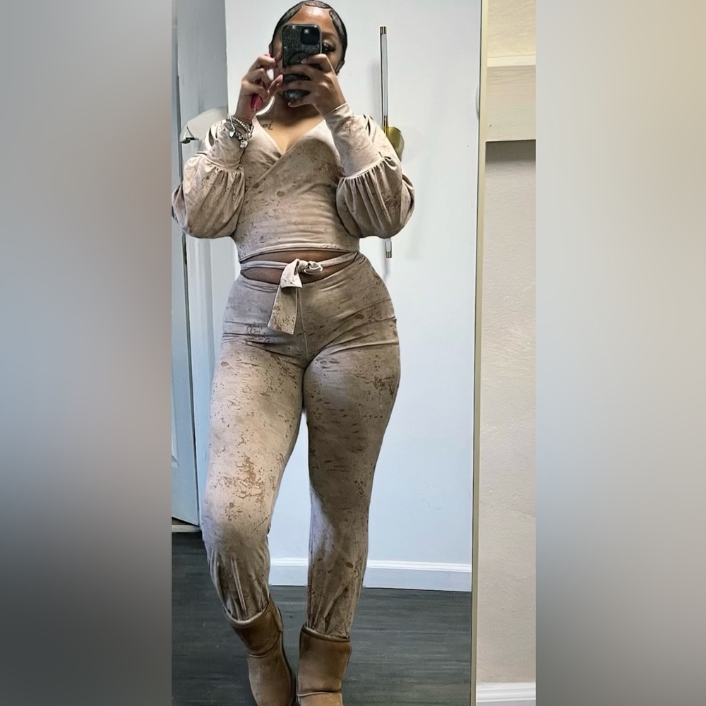 Fashion Nova Tan Tie-Waist Jumpsuit